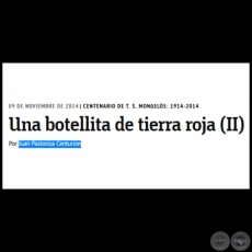 UNA BOTELLITA DE TIERRA ROJA (II) - El primer siglo de T. S. Mongelós (1914-2014) - Por JUAN PASTORIZA CENTURIÓN - Domingo, 09 de Noviembre de 2014